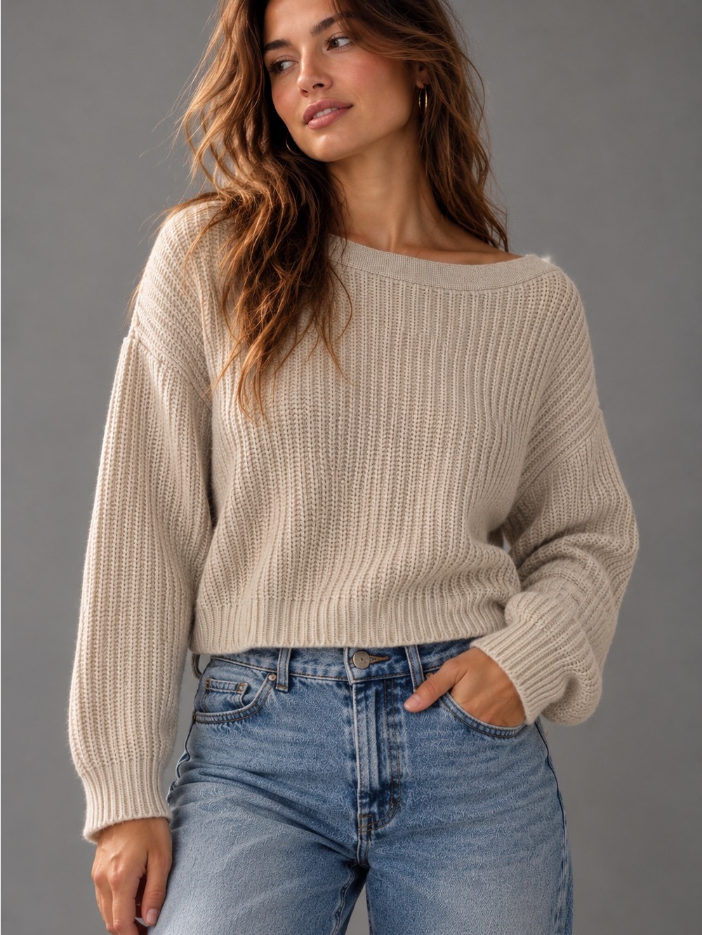 NWOT Quince Organic Cotton Fisherman Boatneck Sweater Beige Large